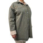 📌 مدل: شومیز جین ریش 🧶 جنس: جین 📏 سایزبندی: 38 تا 64 🎨 رنگ‌بندی: ذغالی سایز بزرگ